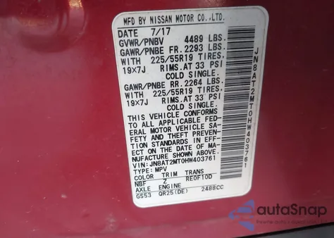 2017 Nissan Rogue Sl from USA, damaged, VIN JN8AT2MT0HW403761